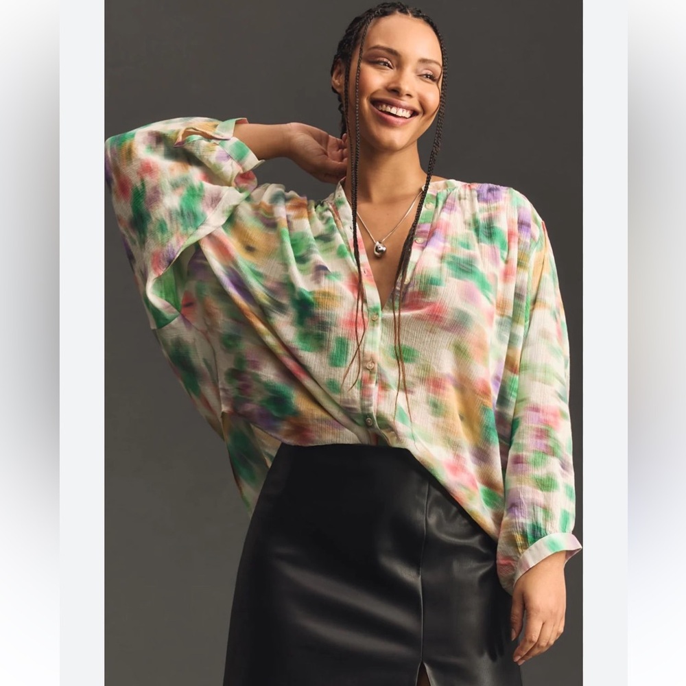 PILCRO XL The Sidney Batwing Multicolor Cotton Blouse